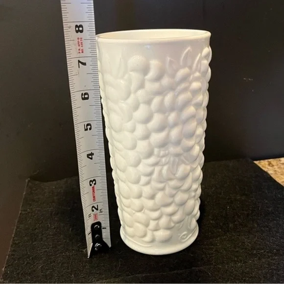 Vintage Textured Fruit Pattern Milk Glass Vase - Picture 12 of 14